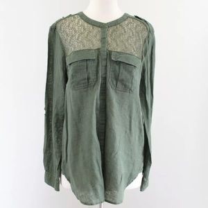 Free People Linen Lace Utility Button Down Blouse